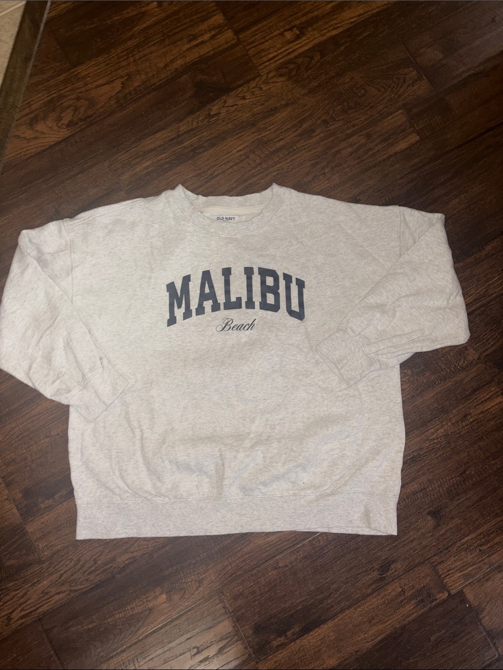 Old Navy Women’s Malibu Beach Crewneck Sweatshirt - Heather Gray with Navy Print